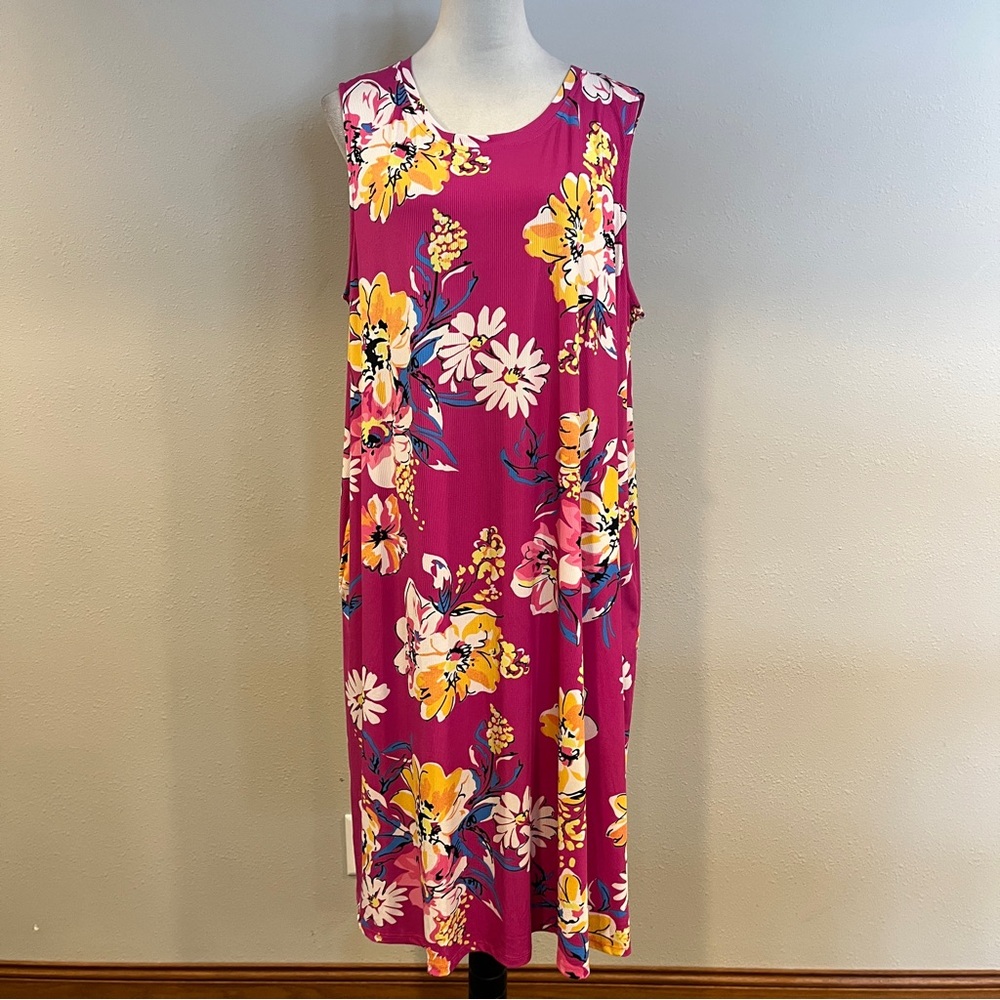 LuLaRoe Vibrant Pink plus size‎ floral sleeveless dress size 3XL